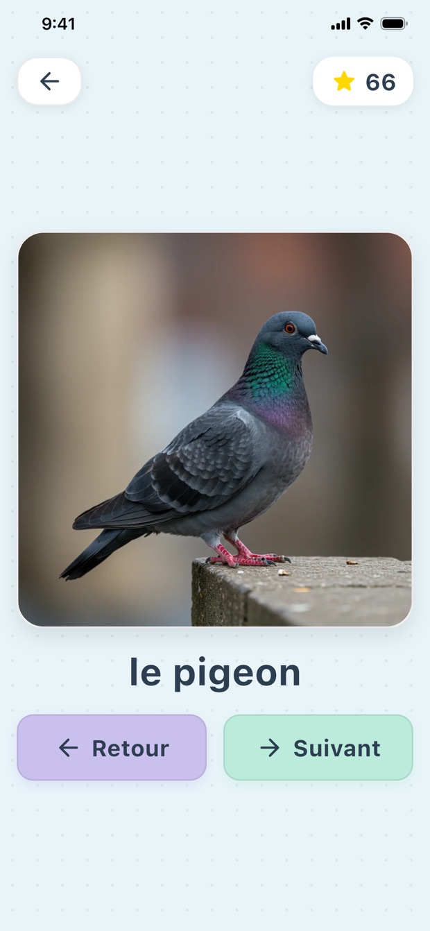 Jeu « Apprendre les mots » affichant le mot « cuisine »