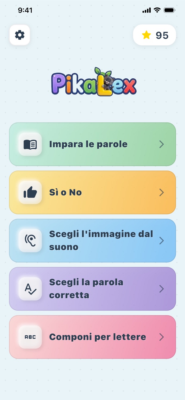 Menu principale di PikaLex