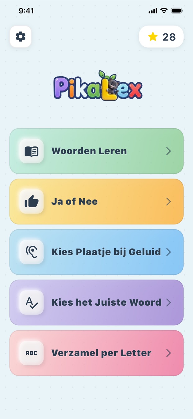 Hoofdmenu van PikaLex
