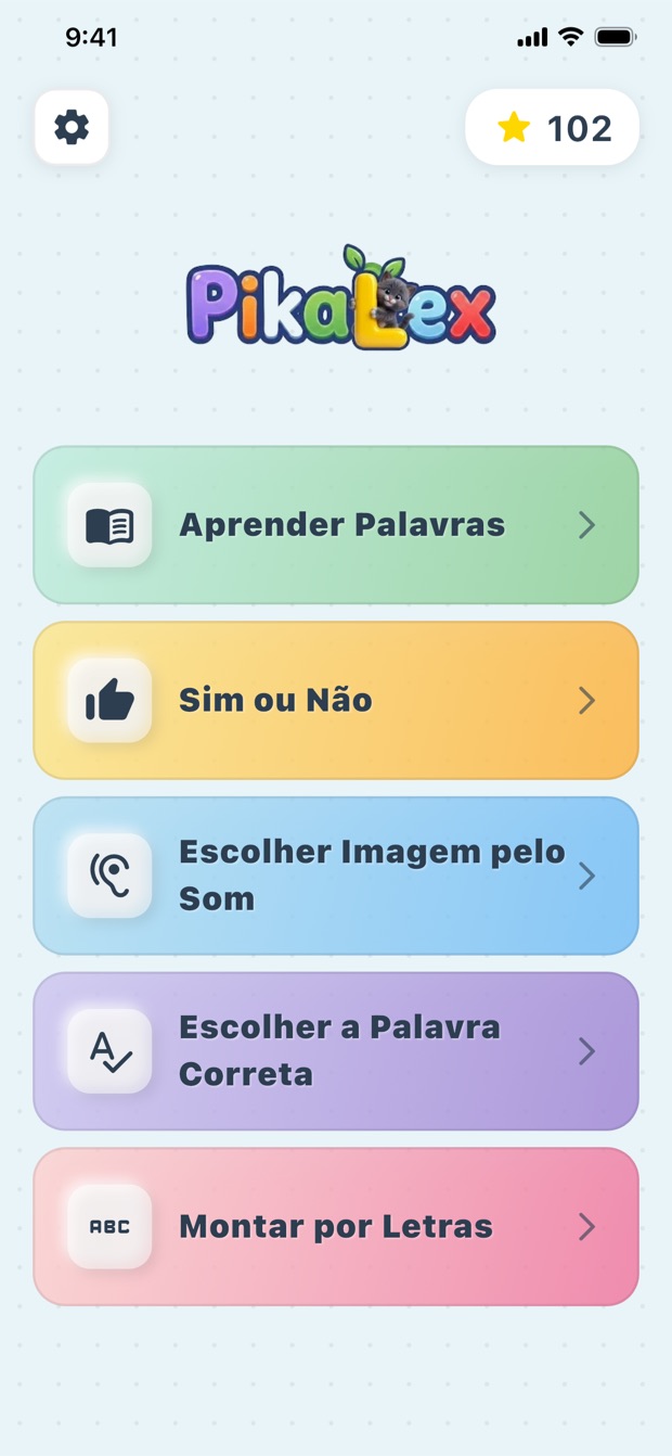 Menu principal do PikaLex